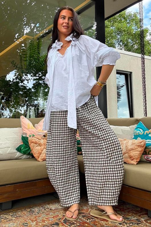 Nonni Gingham 7/8 Barrel Pant Chocolate